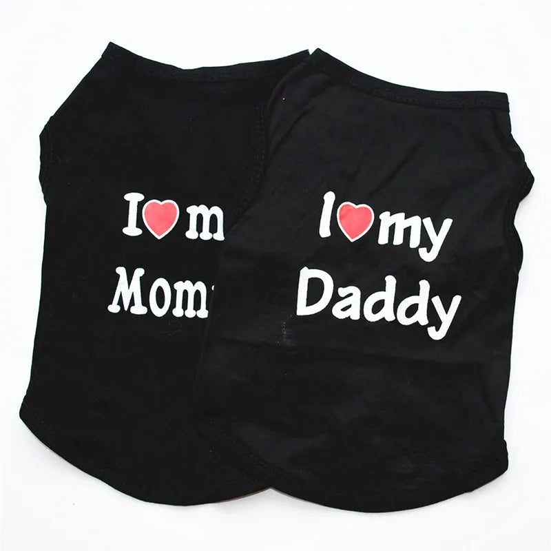 Pet Clothes Casual Puppy Dog Cat Clothing "I Love Mommy & Daddy" Print Cat Vest Tee Shirt 100% Cotton T-shirt Cat Kitten Apparel