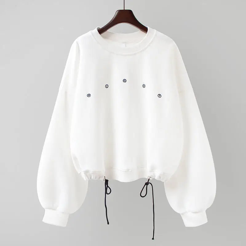 Y2k Sweatshirt For Women Short Embroidery Spring Autumn New Loose Korean Fashion Long Sleeve Drawstring Pullover Top Woman