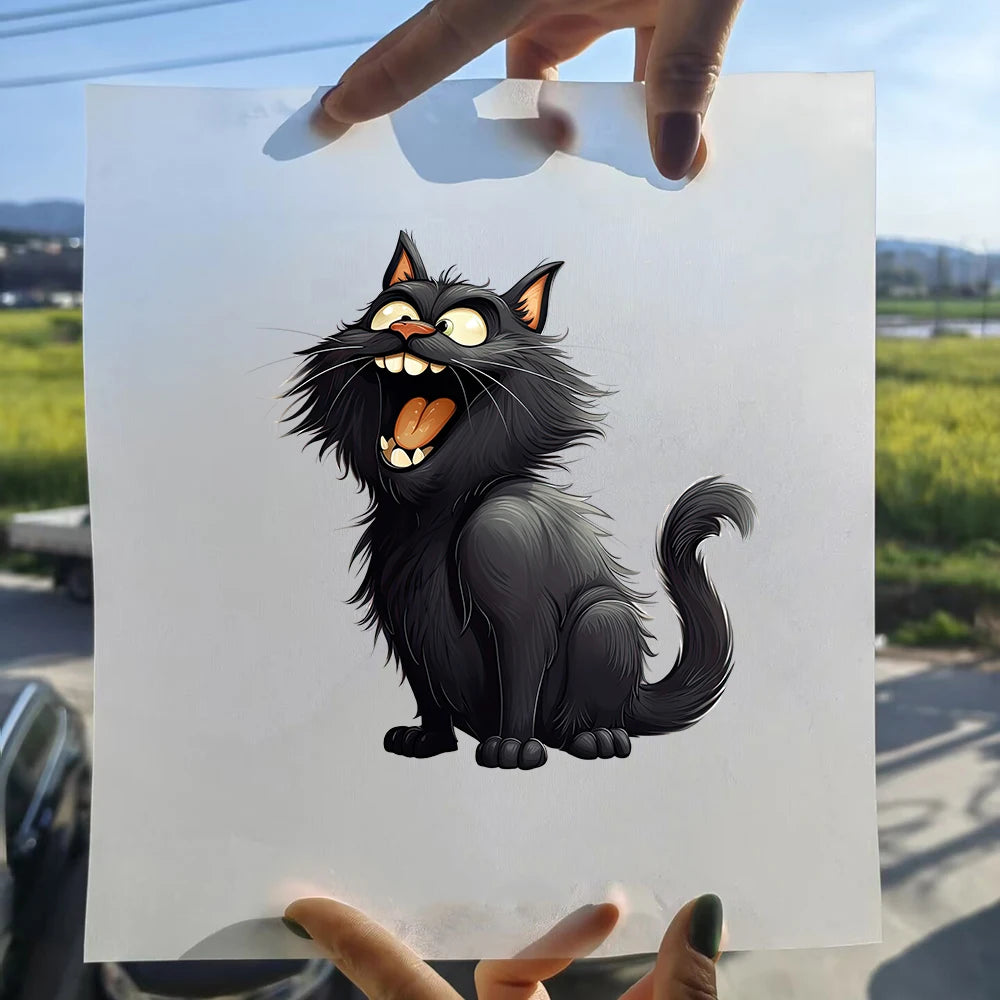 15cm Kid Halloween Black Cat Iron On Heat Transfer Sticker For Clothes DTF Pinted Vinyl Thermal Appliques Washable T-Shirt Decal