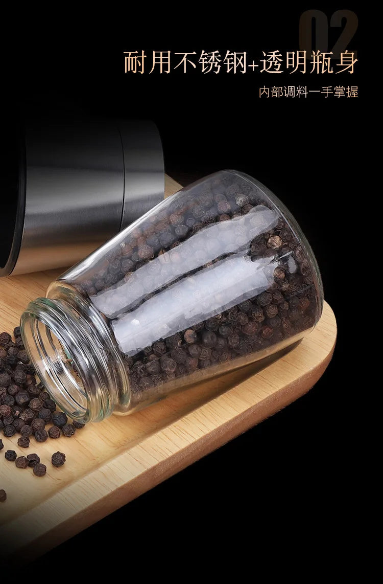 180/200ML Black Pepper Grinder with Stainless Steel Mill Manual Spice Glass Salt and Pepper Grinder Machine for Household