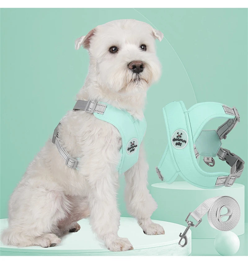 Dog Harness Leash Set Breathable Pet Chest Strap Reflective French Bulldog Vest Harness for Small Medium Dogs Puppy Collar Yorks