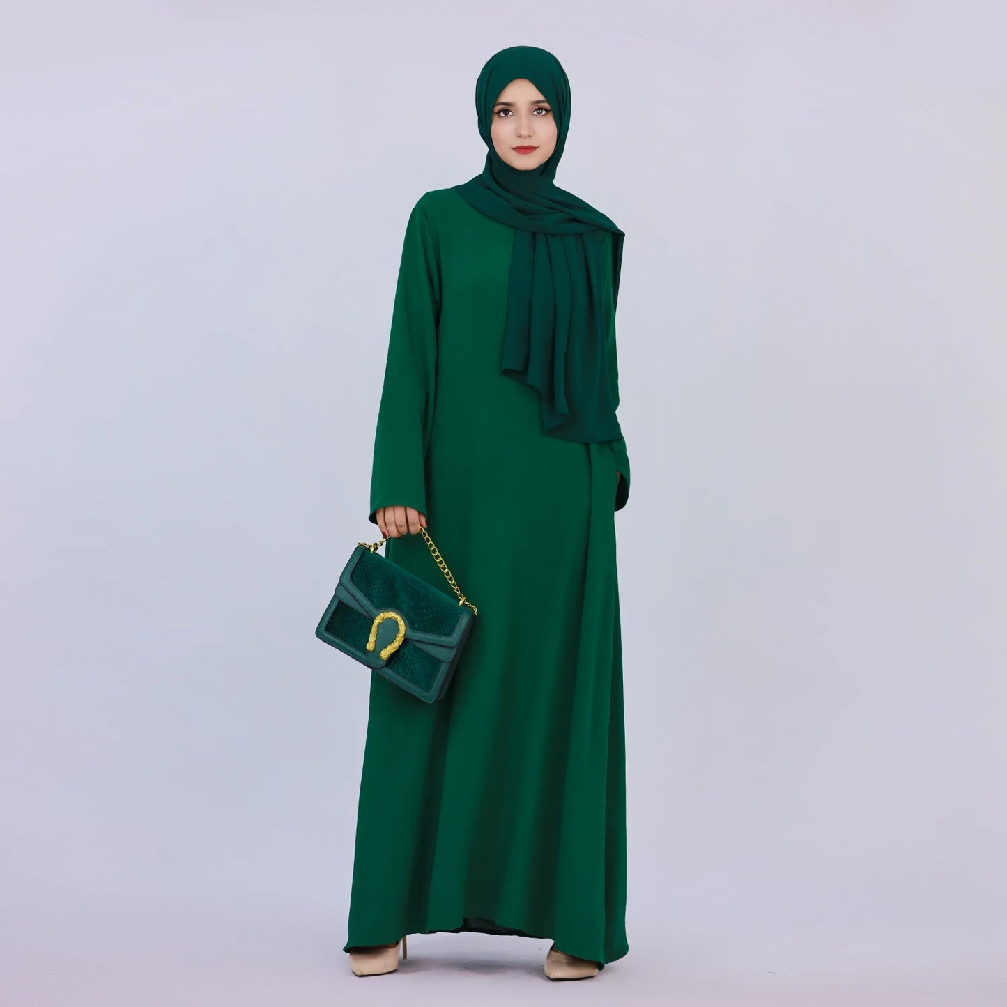 2025 Fashion Simple Muslim Dress Solid Abaya Arab Turkey Dubai Kaftan Modest Long Sleeve Maxi Dress Islamic Clothing LR593