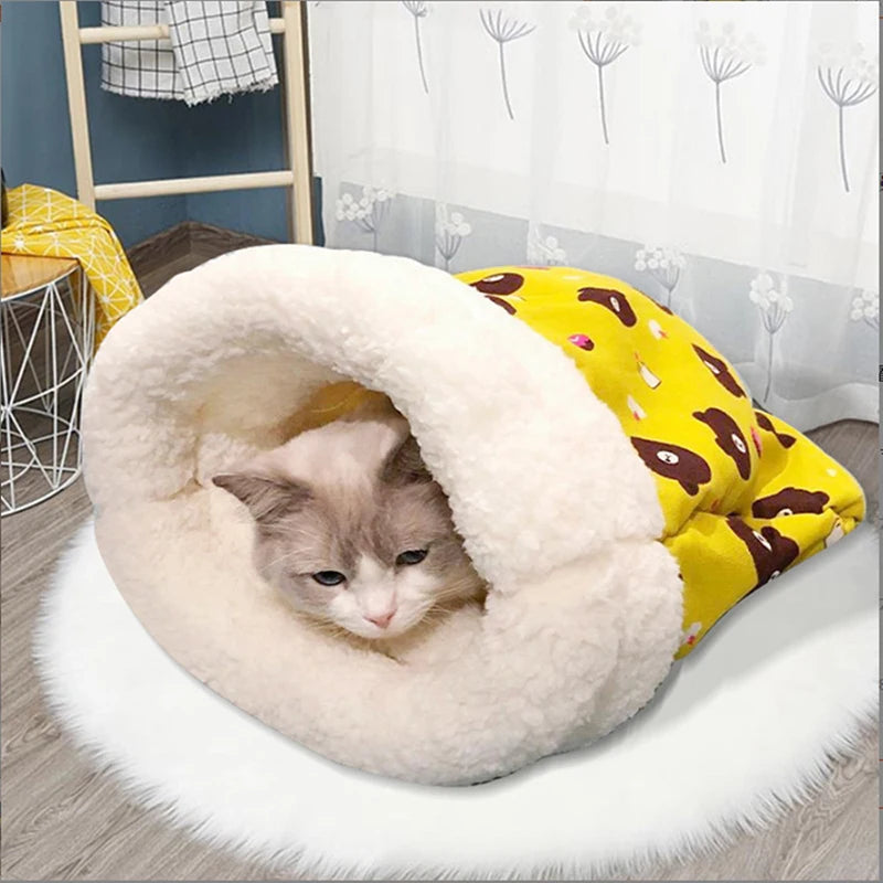 Warm Cat Sleeping Bag Soft Cat Bed Comfortable Tunnel Cat Nest Closed Pet House for Cats Lovely Cat Nest 2.5-7kg Cat Accessories