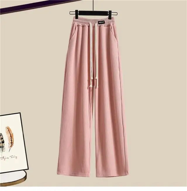 2023 Summer New Wide Free Casual Wide Leg Trousers White Shirt Wave Bra Vest Three Piece Elegant Women's Pants Set Tracksuit