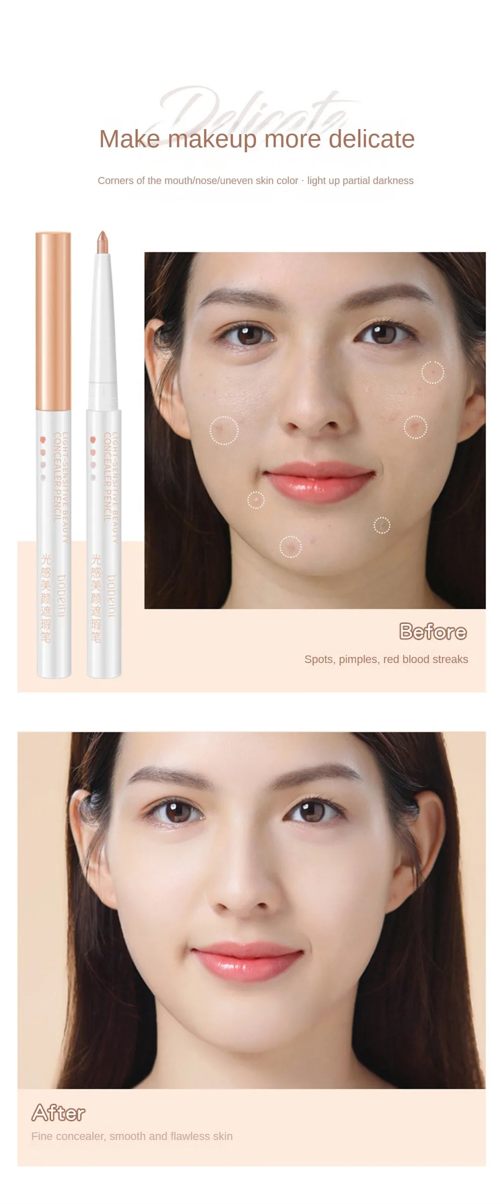 Concealer Eyebrow Pen Stick Natural Moisturizing Concealer Pencil Cover Spot Dark Circles Invisible Pores Waterproof Face Makeup