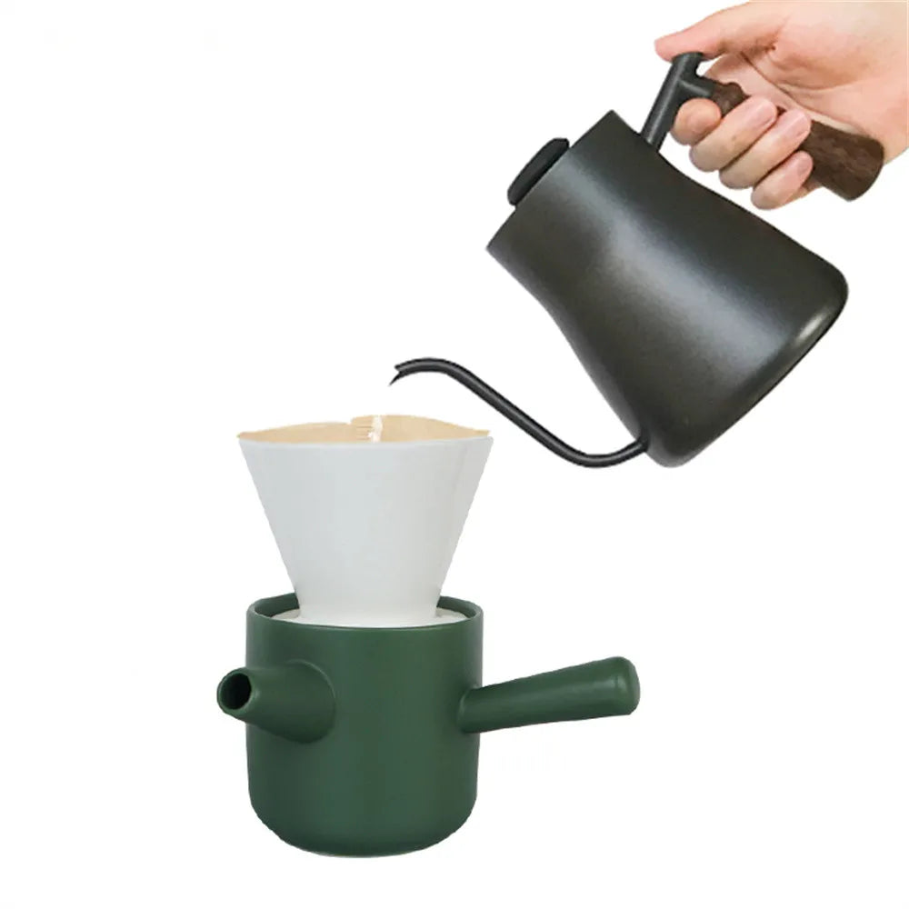 Ceramic Pour over Coffee Set with White Dripper Cup and Dark Green Sharing Pot for Kitchenware