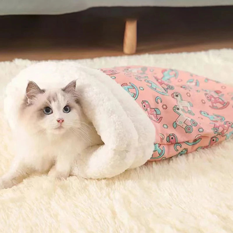 Warm Cat Sleeping Bag Soft Cat Bed Comfortable Tunnel Cat Nest Closed Pet House for Cats Lovely Cat Nest 2.5-7kg Cat Accessories