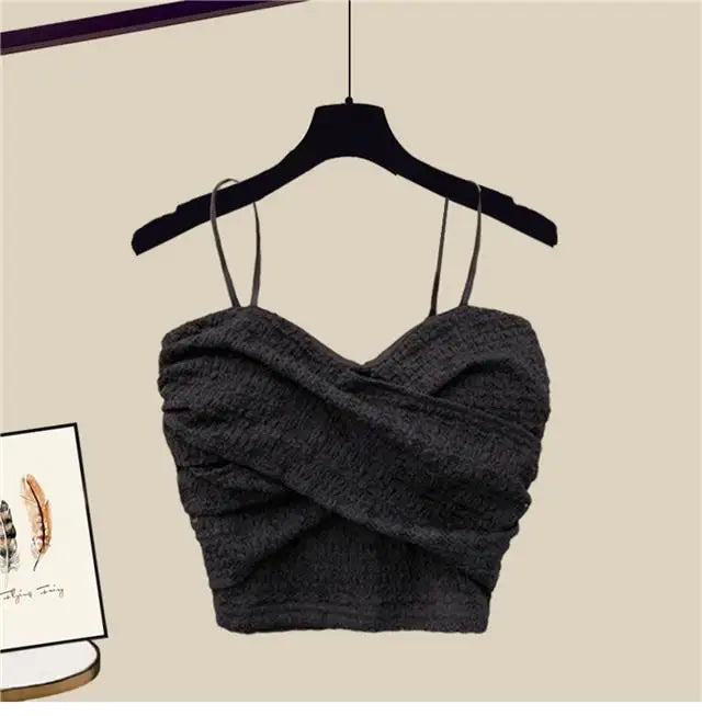 2023 Summer New Wide Free Casual Wide Leg Trousers White Shirt Wave Bra Vest Three Piece Elegant Women's Pants Set Tracksuit