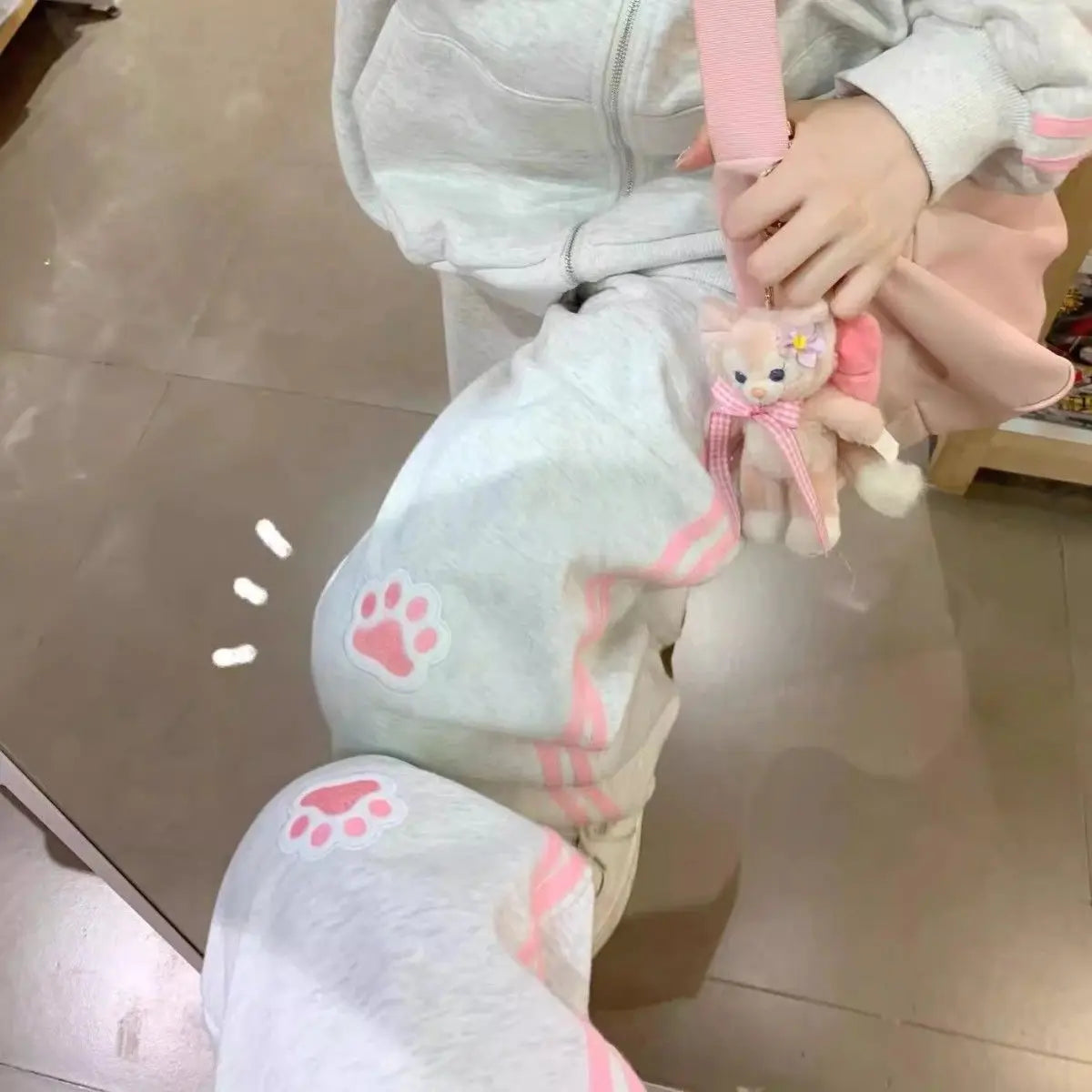 HOUZHOU Japanese Fashion Kawaii Zipper Hoodie Women Harajuku Cute Pink Cat Embroidery Oversized Hooded Sweatshirt Winter 2023