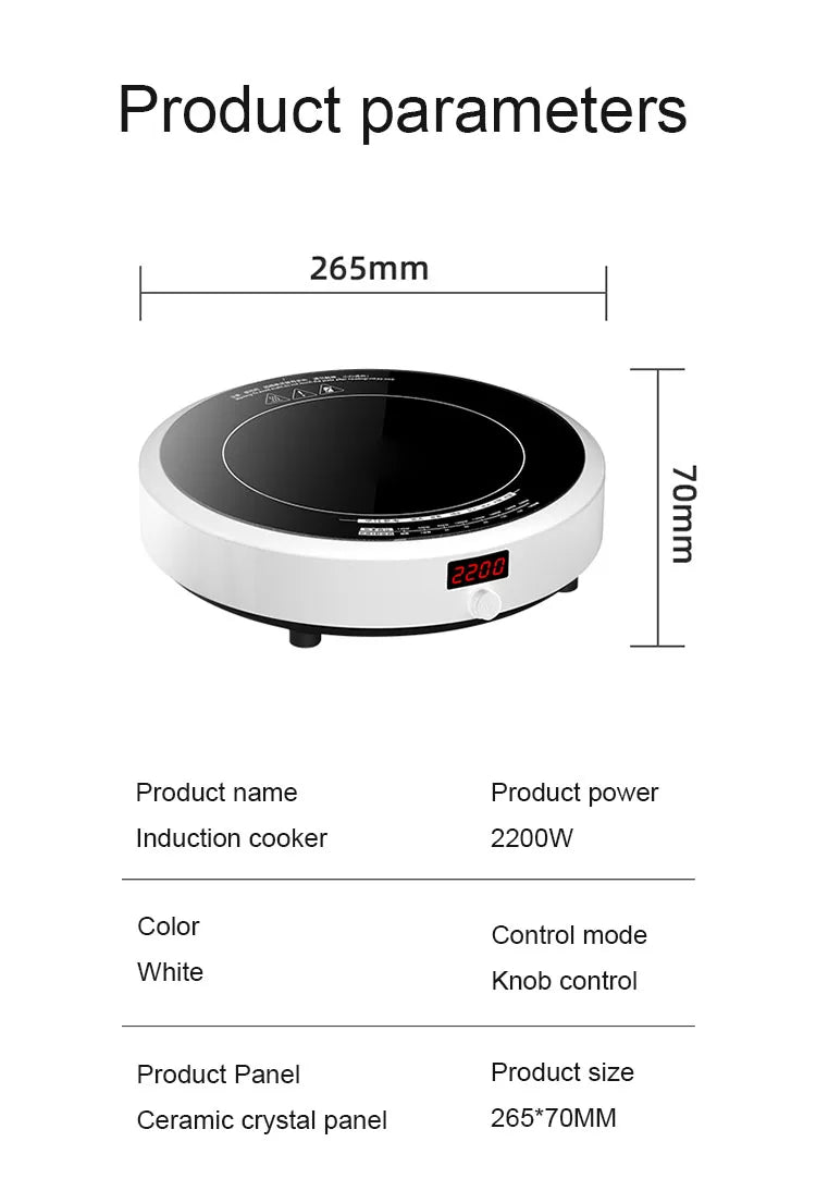 DMWD 2200W Electric Induction Cooker Household Round Smart Heat Plate Creative Precise Control Cookers Hob Cooktop Plate Hot Pot