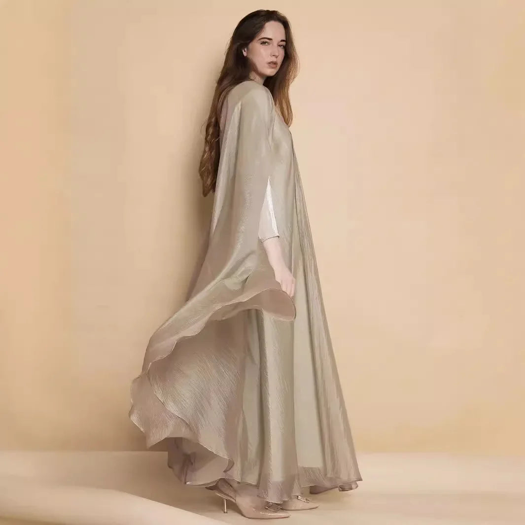 Eid Muslim Dress Two Pieces Women Cardigan Robe Suit Dresses Jalabiya Ramadan Morocco Abayas Dubai Islam Vestidos Modest Kaftan