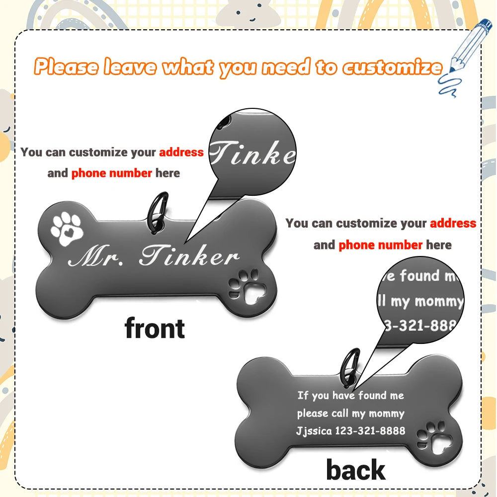 Personalized Pet Dog Tag Shiny Steel Free Engraving Kitten Puppy Anti-lost Collars Nameplate for Dog Address Tag Pet Accessoires
