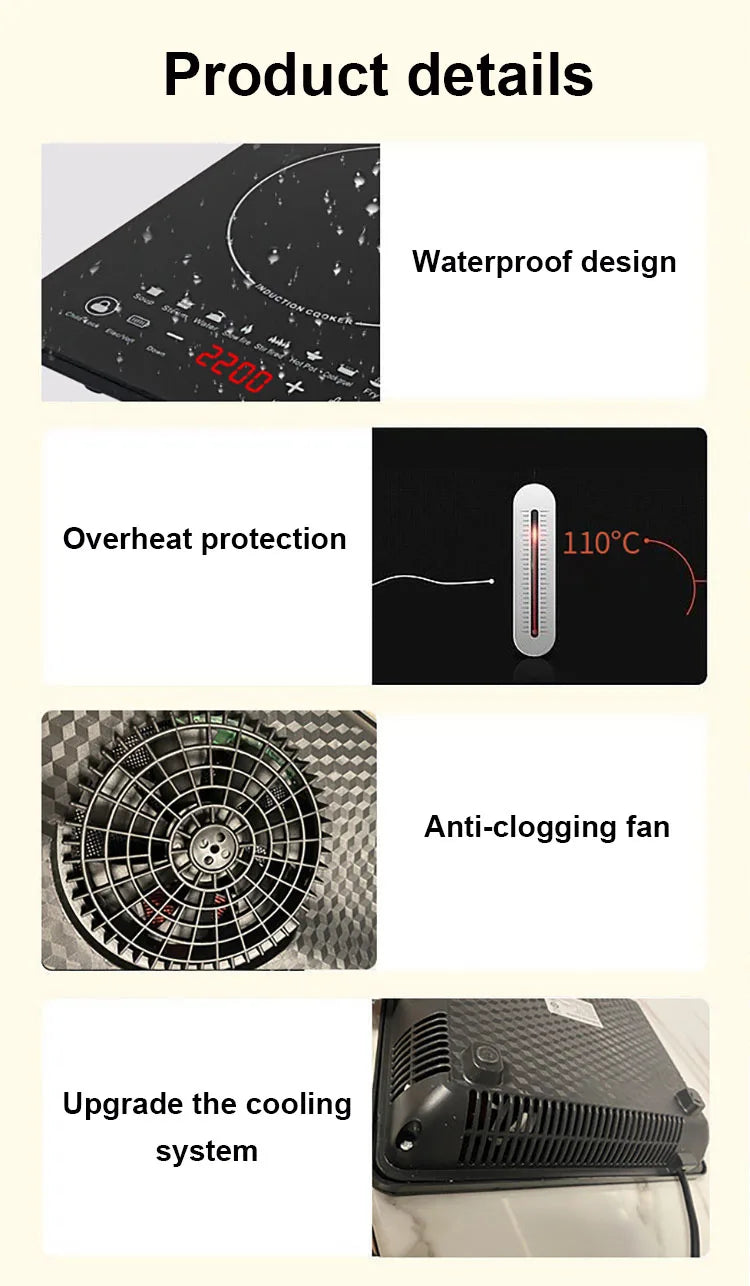 110V/220V Electric Magnetic Induction Cooker Waterproof Hot Pot Oven Furnace Cooking Stove Kitchen Hotpot Heater Cooktop 2200W