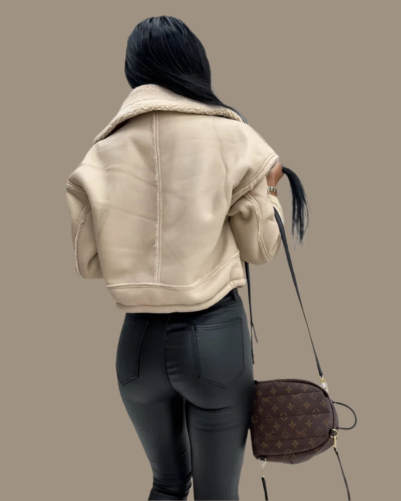 Faux Leather Jackets Women Short Thick Warm Outwear Winter Tops