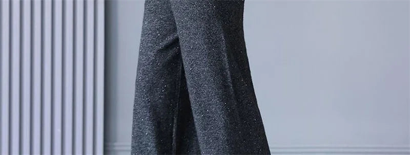 Self Made Knitted Two-piece Set for Women's 2024 Spring Clothing Set Socialite Temperament Wide Leg Pants Sweater Set Commuting