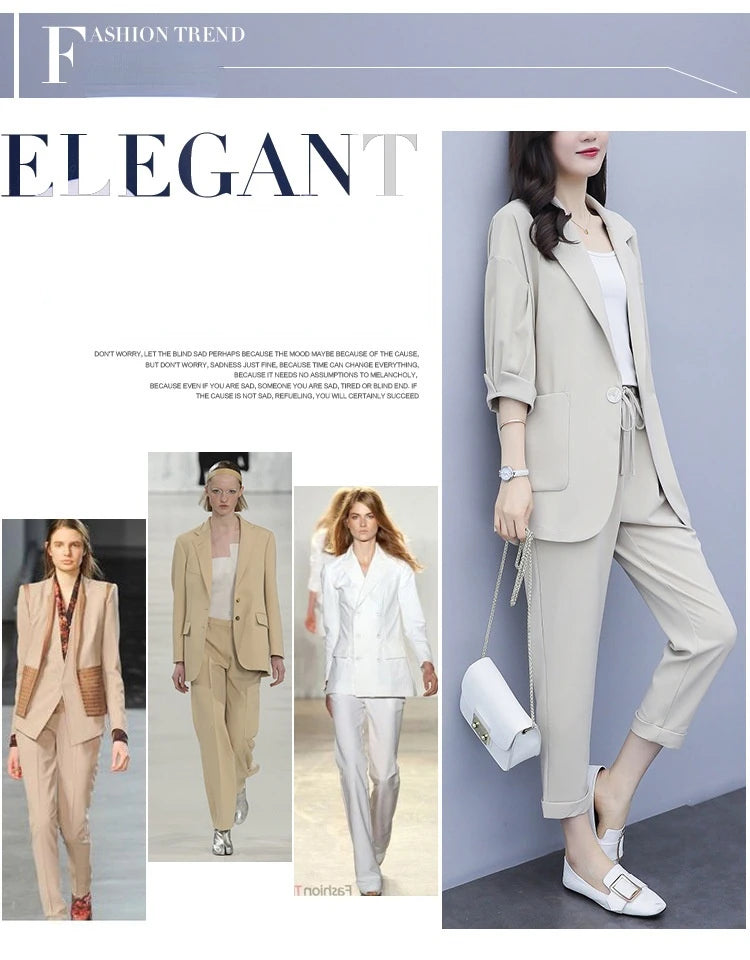 Spring and Autumn New Fashion Plus Size Women's Three Piece Suit Cotton Blended Single Button Coat Nine Point Pants Office