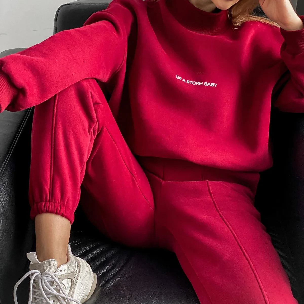 2023 Spring Autumn New Printed Loose Sports Suit Women Turtleneck Long Sleeve Sweatshirt Drawstring High Waist Pencil Pants Suit