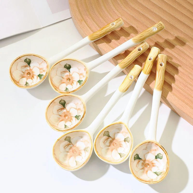 1PCS Ceramic Soup Spoon Cereal Spoon Cute Household Tableware Painted Coffee Spoon Jam Spoon Gift Dessert Scoop Kitchenware