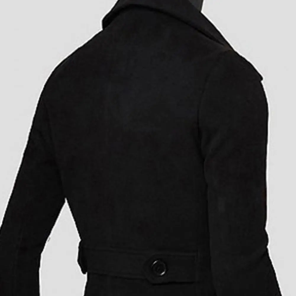 Simple Trench Coat Double-breasted Male Men Coat Coldproof Pure Color Jacket