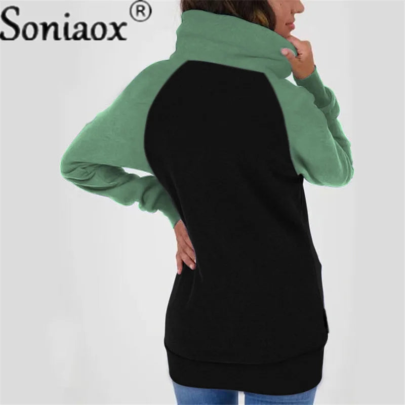Casual Color Block Sweatshirt Women Zip Up Hoodies Cardigan Long Sleeve Loose Hooded Sweatshirts Coats Jackets Streetwear Tops