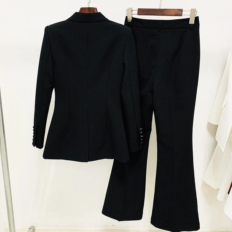 HIGH QUALITY New Fashion 2024 Designer Blazer Suit Set Women's Single Button Red Blazer Flare Pants Suit