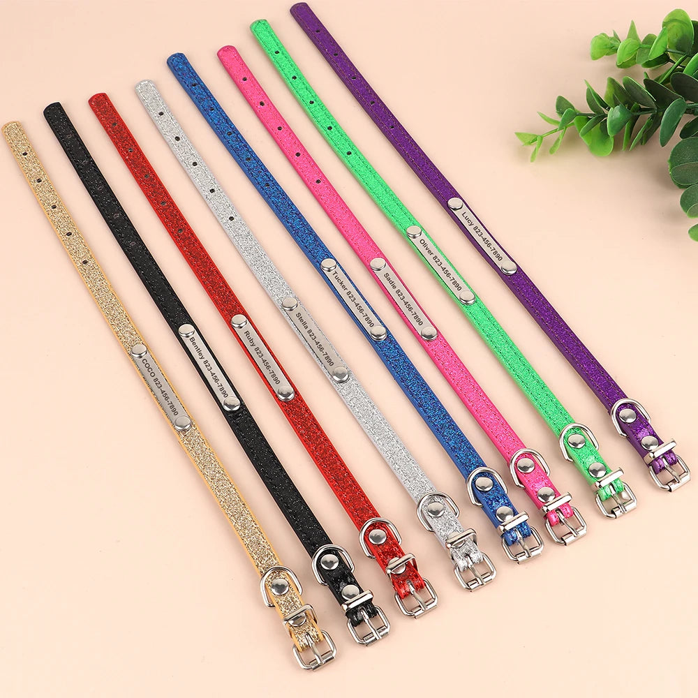 Anti-lost Cat ID Collar Personalized Puppy Cat Collars Necklace Free Engraved ID Name Tag For Kitten Cats Small Dogs Bling