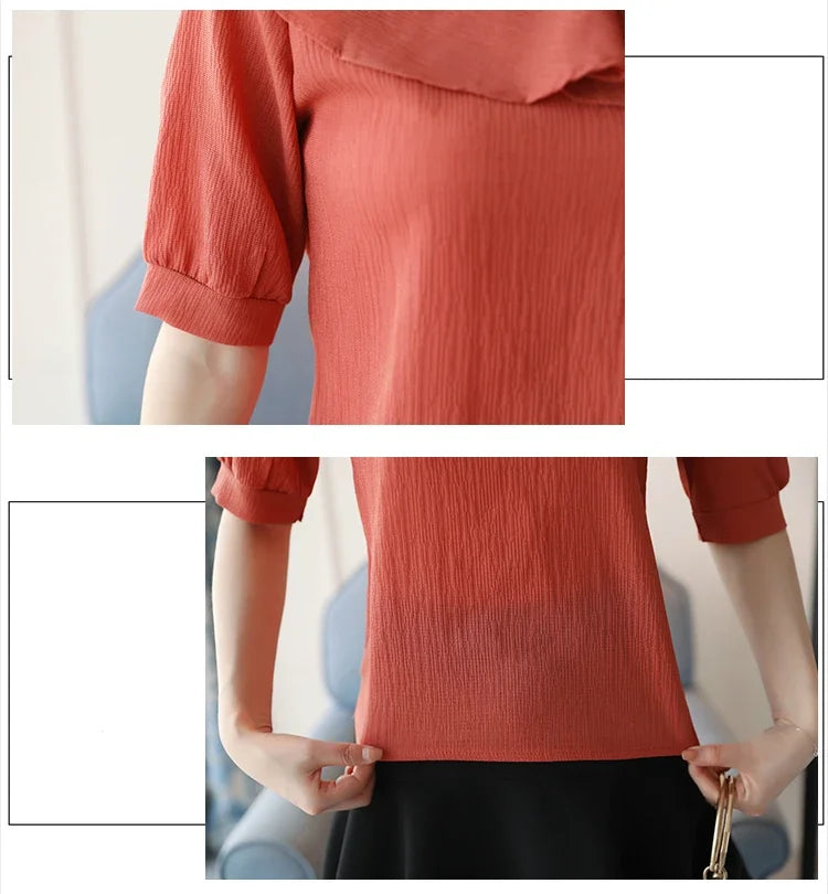 Blusas Mujer De Moda 2024 Summer Women Blouses Short Sleeve Chiffon Blouse Off Shoulder Blouse Tops Womens Tops And Blouses B381