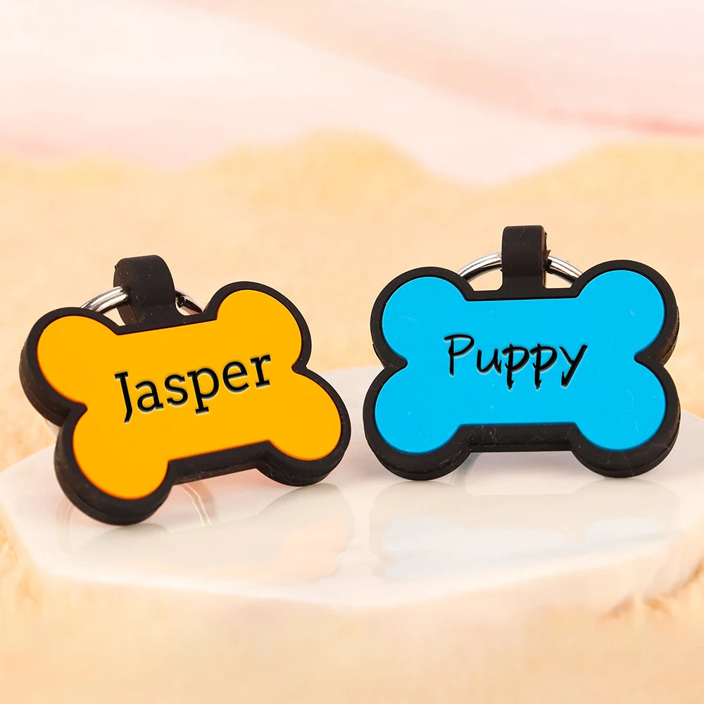 1Pc Personalized Pet Name Tags Soundless Custom Bone Silicone Free Engraving Dog Name Phone Address Pet Supplies