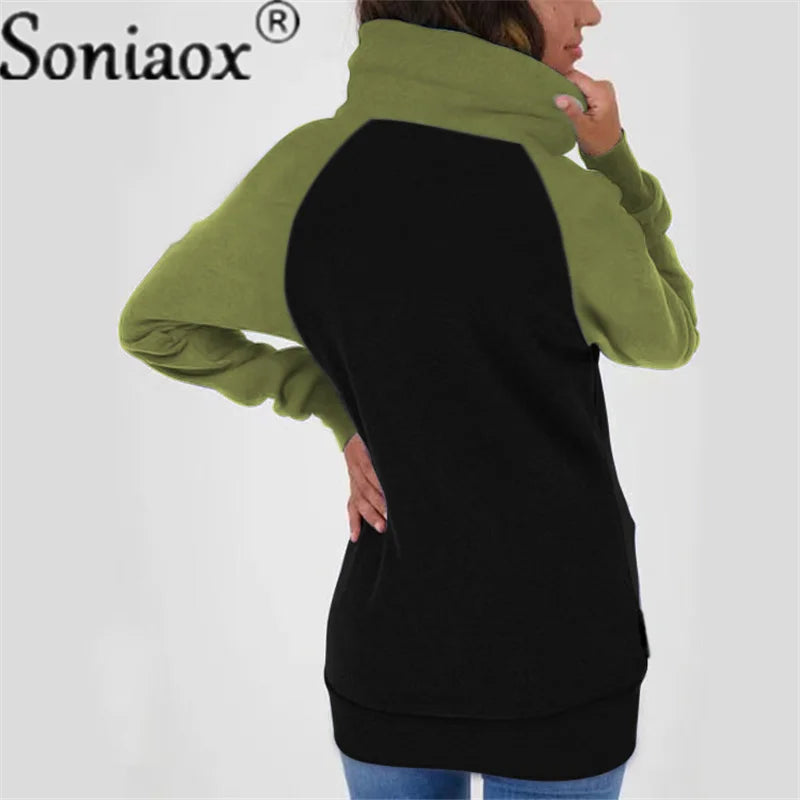 Casual Color Block Sweatshirt Women Zip Up Hoodies Cardigan Long Sleeve Loose Hooded Sweatshirts Coats Jackets Streetwear Tops