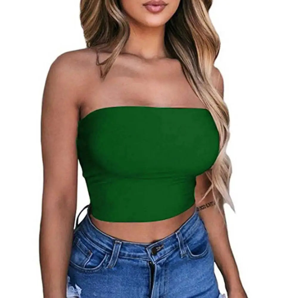 1Pc Soft Women Breathable Bustier Strapless Cropped Women Tube Tops Slim Elastic Sexy Cotton Spandex Tube Top for Daily Wear