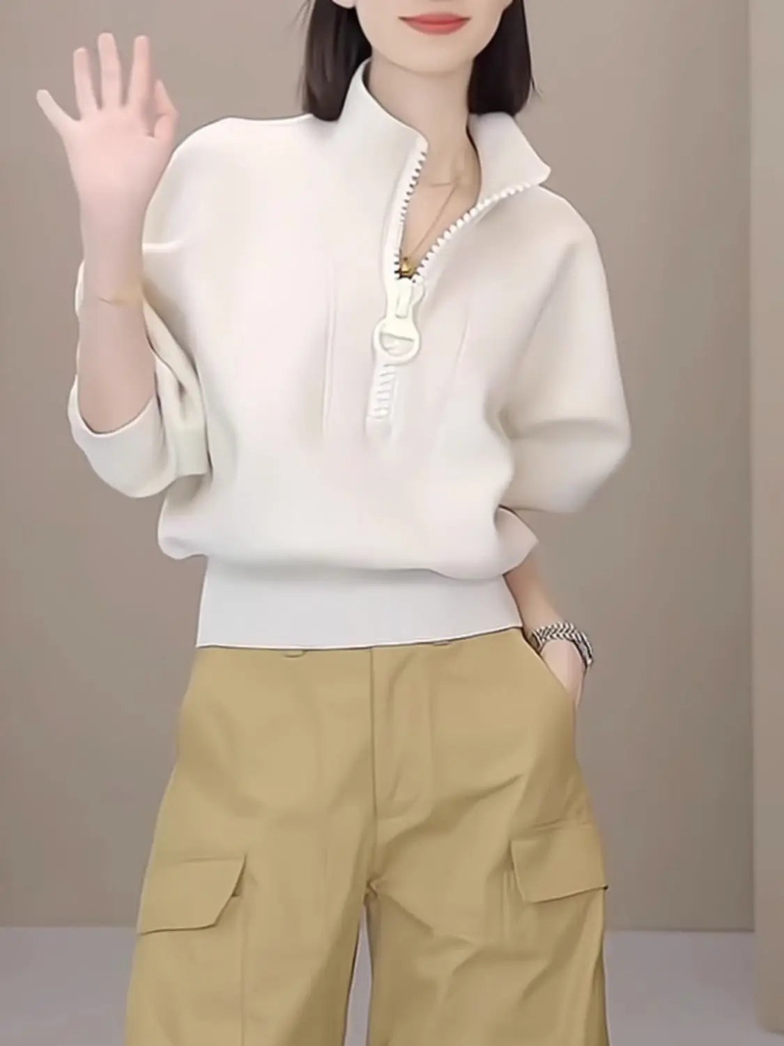 Fashion Stand Collar Zipper Solid Color Sweatshirts Women's Clothing 2023 Autumn Winter Loose Casual Tops Commuter Sweatshirts