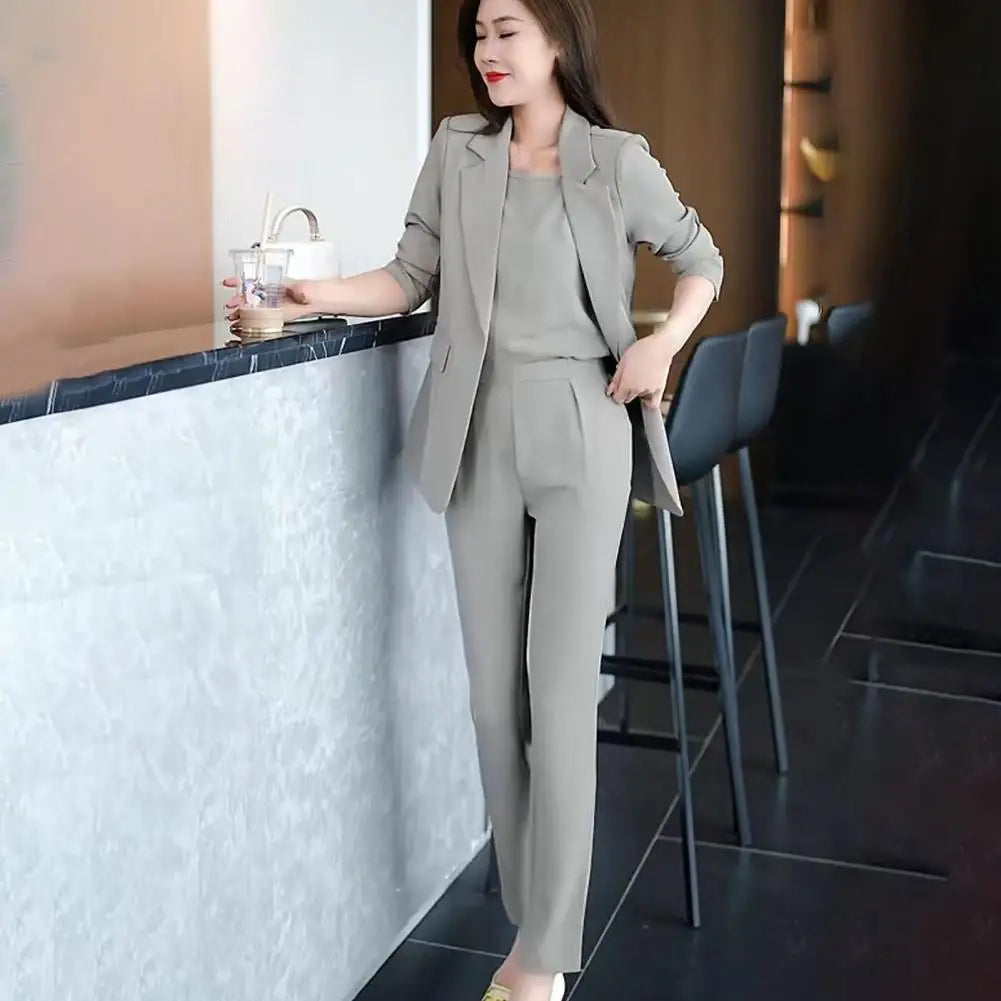High Waist Pants Set Elegant Women's Business Suit Set with Lapel Cardigan High Waist Pants Vest Formal Office for Professional