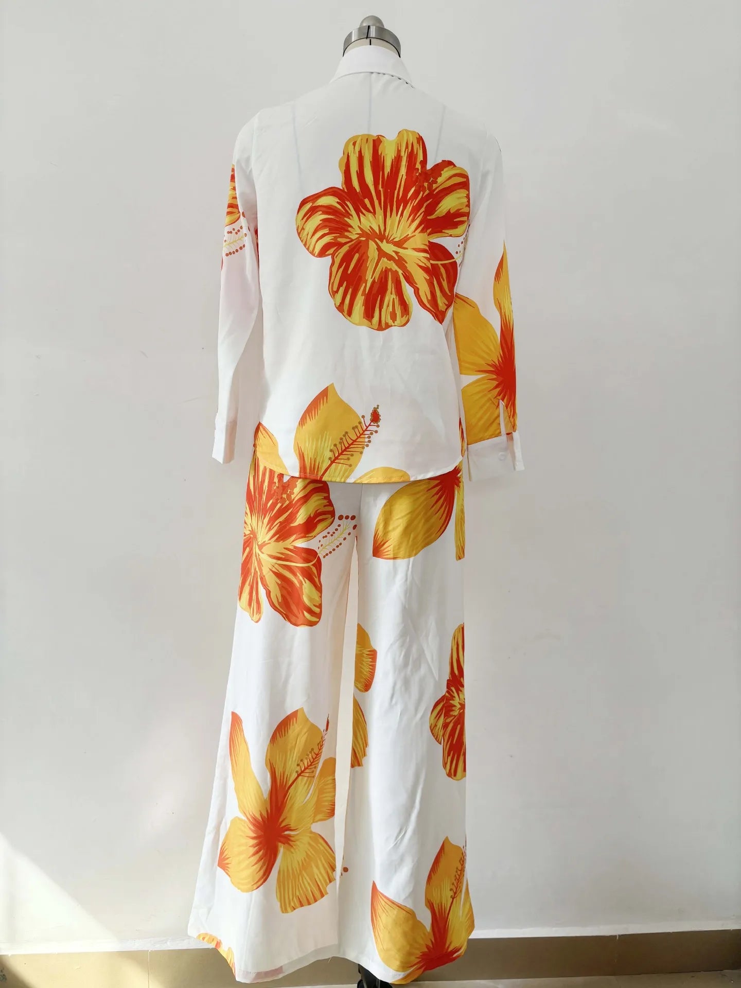 2023 Women's Casual Daily Shirt Set Floral Fashion Printed Shirt Spring Autumn Wide Leg Pants Women's Office Two-piece Set