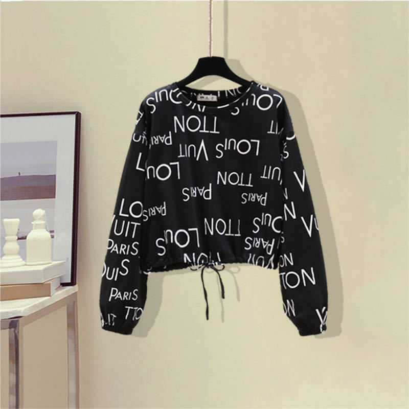 Autumn New Letter Print Lace Up T-shirt High Waist and Wide Leg Jeans Two-piece Set Elegant Women's Pants Set Female Tracksuit