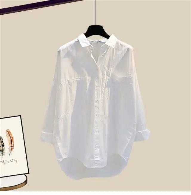 2023 Summer New Wide Free Casual Wide Leg Trousers White Shirt Wave Bra Vest Three Piece Elegant Women's Pants Set Tracksuit