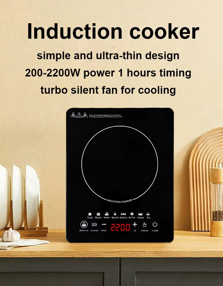 110V/220V Electric Magnetic Induction Cooker Waterproof Hot Pot Oven Furnace Cooking Stove Kitchen Hotpot Heater Cooktop 2200W