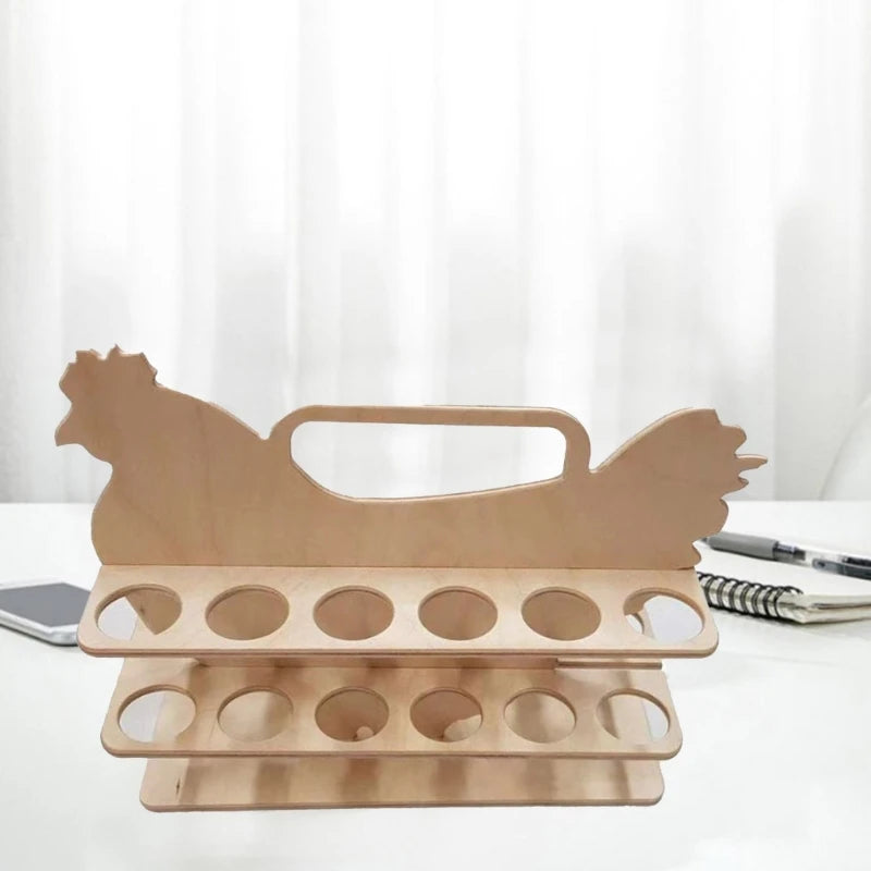 H55A Chicken Shaped Stand Wooden Eggs Storage Shelf Convenient Eggs Dispenser Easy to Clean Eggs Kitchenwares