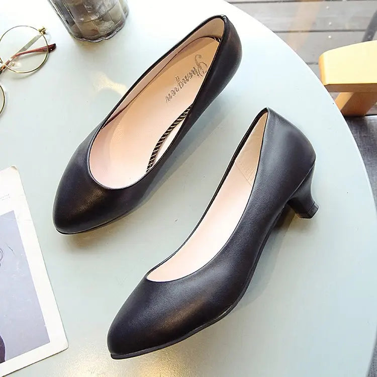 Work Professional Women's Shoes Shallow Mouth Work Stewardess Leather Hotel Employees High Heels Shoes Women