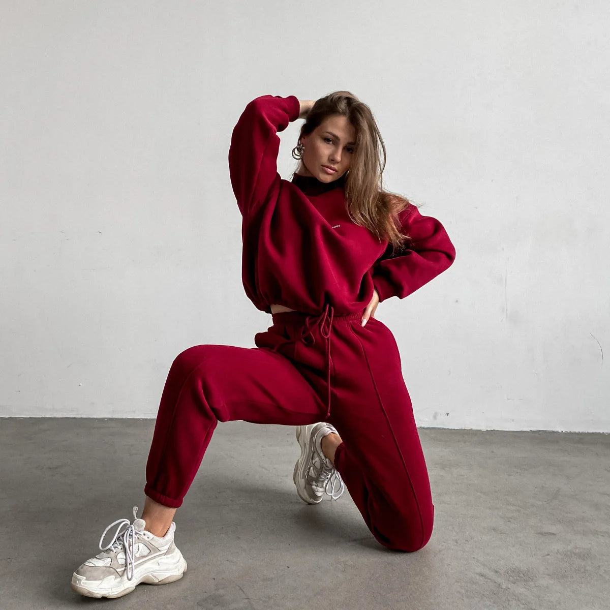 2023 Spring Autumn New Printed Loose Sports Suit Women Turtleneck Long Sleeve Sweatshirt Drawstring High Waist Pencil Pants Suit