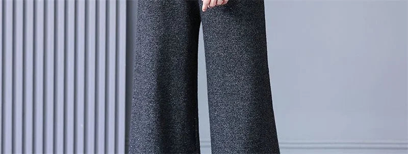 Self Made Knitted Two-piece Set for Women's 2024 Spring Clothing Set Socialite Temperament Wide Leg Pants Sweater Set Commuting