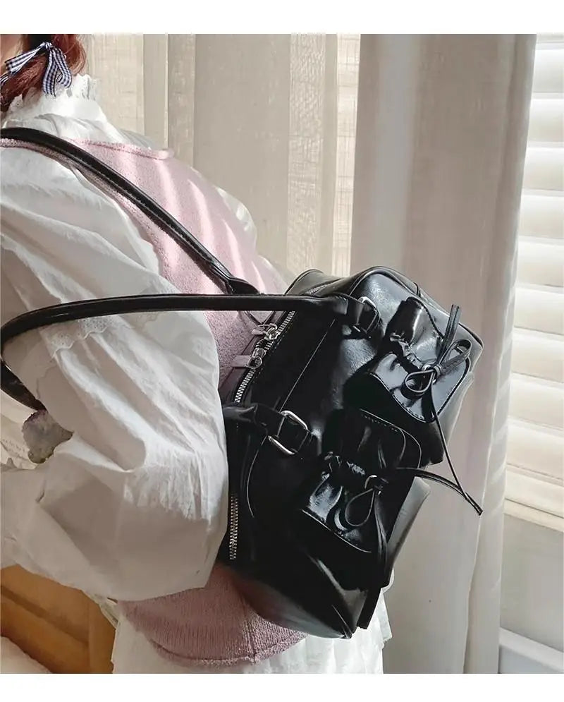 Xiuya Silver Pleated Womens Shoulder Bag Elegant Gentle Korean Fashion Leather Handbag Bow Sweet New Simple Ladies Boston Bag