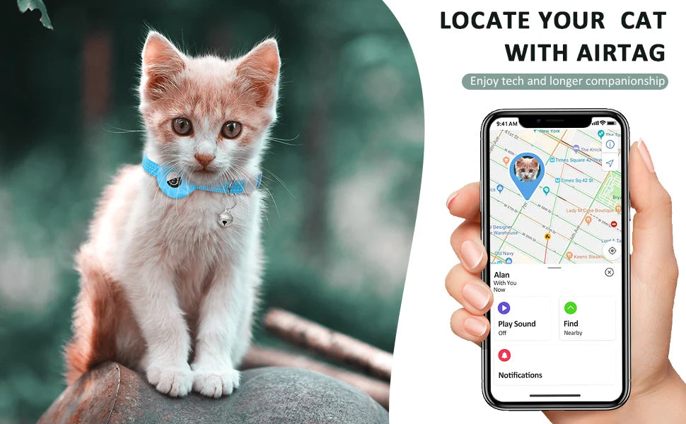 for Apple AirTag Cat Collar,Air Tag Pet Collar with airtag Holder and Bell Reflective GPS Kitten Collar for Girl Boy Cats gatos