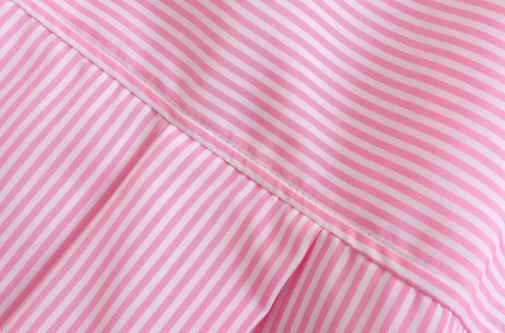 TRAF-Striped Loose Shirts With Pocket for Women, Long Sleeve, Button-up Blouses, Chic Tops, Female Fashion