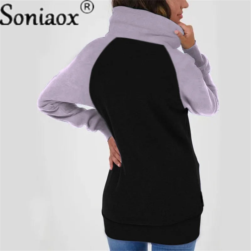 Casual Color Block Sweatshirt Women Zip Up Hoodies Cardigan Long Sleeve Loose Hooded Sweatshirts Coats Jackets Streetwear Tops