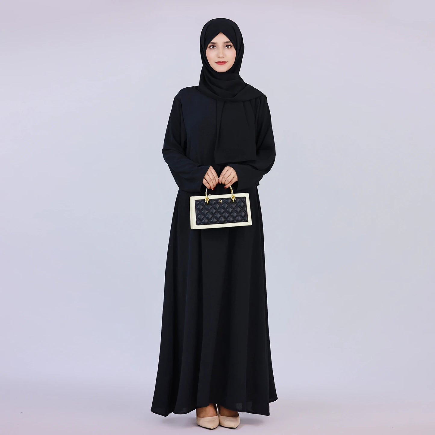 2025 Fashion Simple Muslim Dress Solid Abaya Arab Turkey Dubai Kaftan Modest Long Sleeve Maxi Dress Islamic Clothing LR593