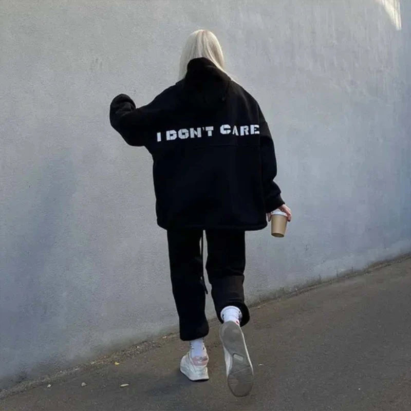 2024 New Women's Casual Fashion Print Suit Solid Color Thickened Warm Hooded Top Elastic Sports Pants Female's Two Piece Set