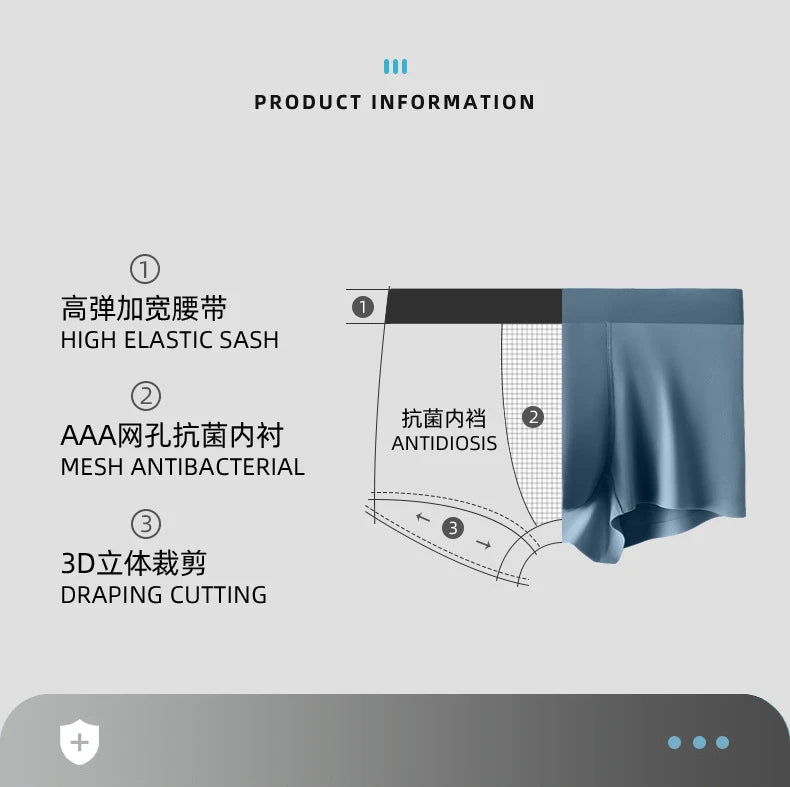 Men Boxers Men's Underwear 3A Antibacterial Underpants ice silk Men Boxer Shorts Breathable Elastic Male Panties Plus Size L-4XL