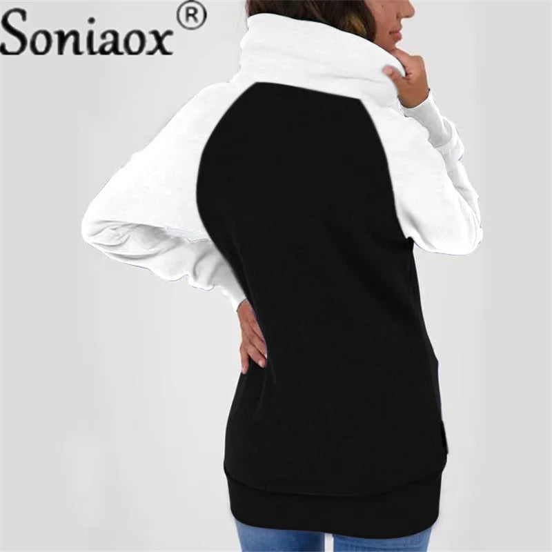 Casual Color Block Sweatshirt Women Zip Up Hoodies Cardigan Long Sleeve Loose Hooded Sweatshirts Coats Jackets Streetwear Tops