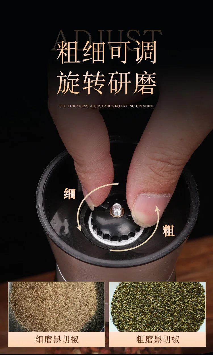 180/200ML Black Pepper Grinder with Stainless Steel Mill Manual Spice Glass Salt and Pepper Grinder Machine for Household