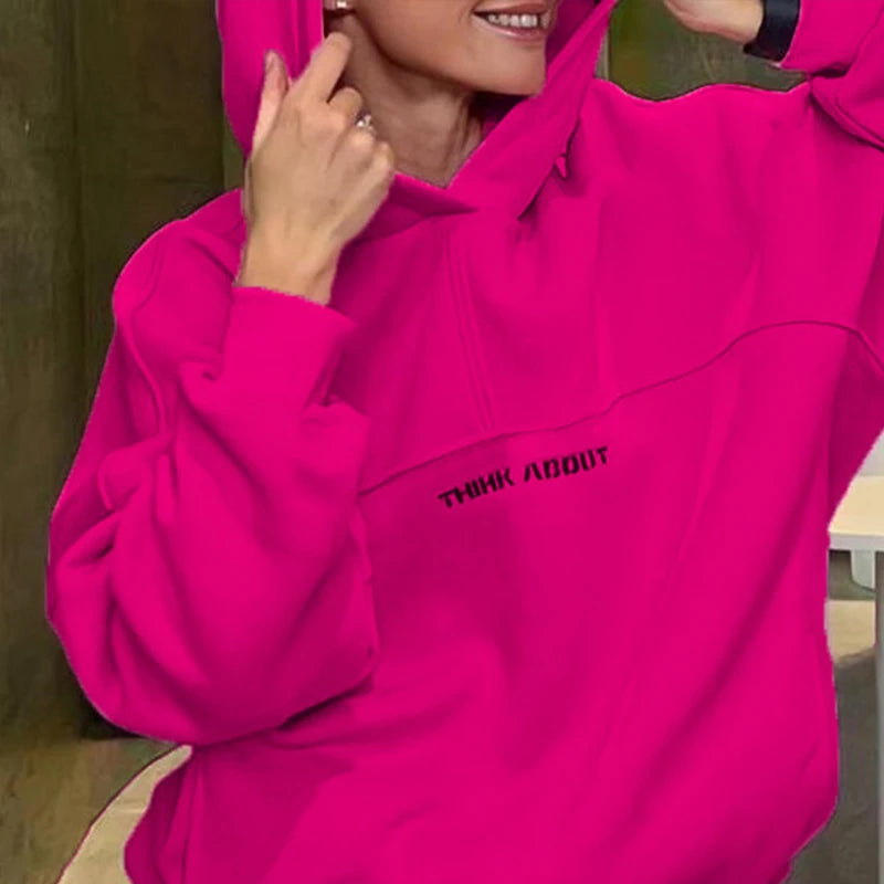 2024 New Women's Casual Fashion Print Suit Solid Color Thickened Warm Hooded Top Elastic Sports Pants Female's Two Piece Set
